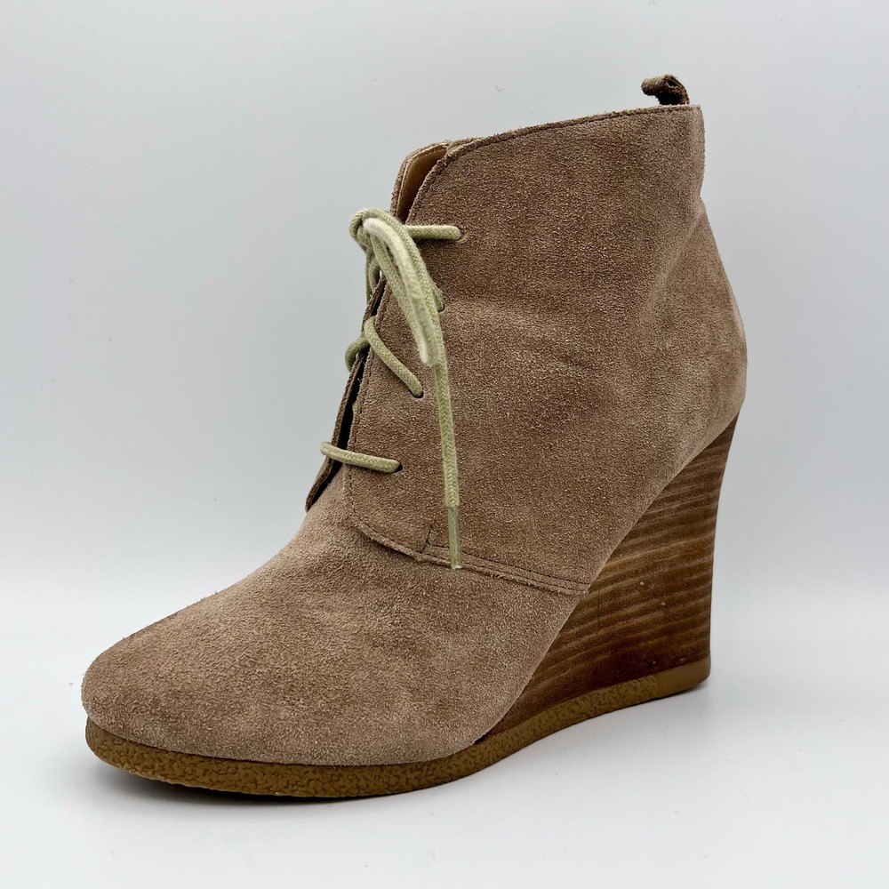 Steve Madden Danni Wedge Ankle Boots Womens 8.5M Beige Lace Up Leather